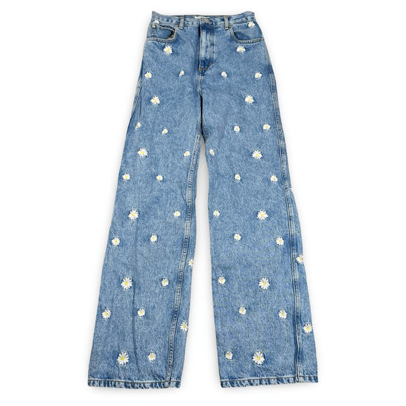Sandro Paris Jeans Women's 36 Blue Denim Daisy Flower Embroidered Medium Wash - Picture 1 of 12